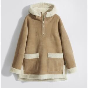 Filippa K Veda Suede Shearling Hooded Anorak Coat XS S